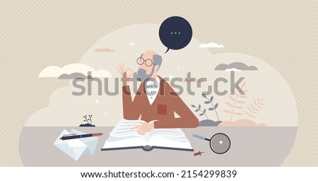 Lifelong learning and never stop reading for development tiny person concept. Personal academic knowledge and competence growth despite age vector illustration. Improve intelligence and be smart.