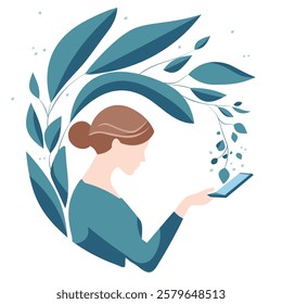 Lifelong learning poster. Young woman with mobile phone