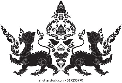 Lifes are controlled by Dark shadow, twins lions with floral skull vector, images, patterns, tattoos, stickers, backgrounds / southeast asia art design