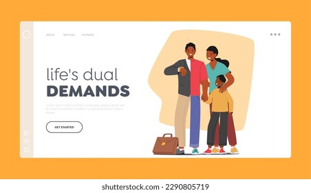 Life's Dual Demands Landing Page Template. Male Character Juggling Between Family And Career Finding Balance To Maintain Relationships And Career. Cartoon People Vector Illustration