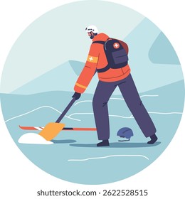 Lifesaver digging up skier vector illustration