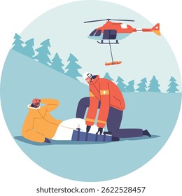 Lifesaver evacuating injured skier vector illustration