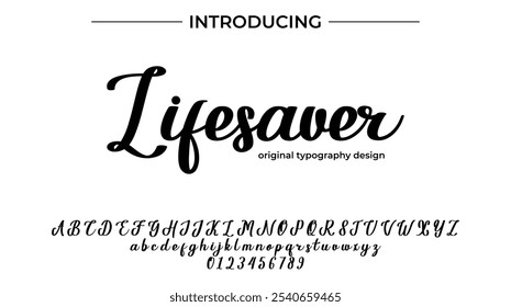 Fonte do Lifesaver Pincel elegante pintado com letras maiúsculas vetoriais, alfabeto, fonte