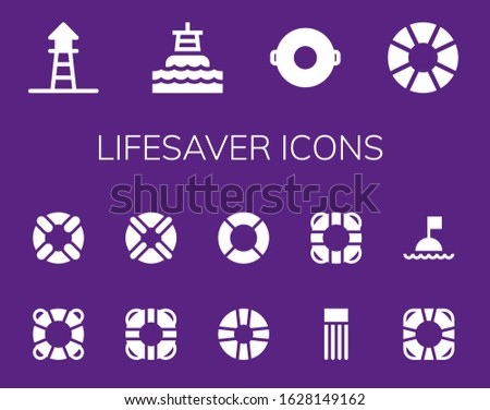 lifesaver icon set. 14 filled lifesaver icons.  Simple modern icons such as: Lifeguard, Buoy, Float, Lifesaver, Lifebuoy