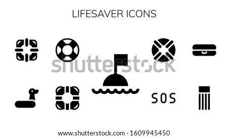 lifesaver icon set. 9 filled lifesaver icons.  Simple modern icons such as: Buoy, Lifesaver, Lifebuoy, Rubber ring, Float, Sos
