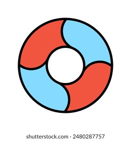 Lifesaver set icon. Red and blue ring, safety equipment, flotation device, water rescue, nautical, emergency, maritime, swimming.
