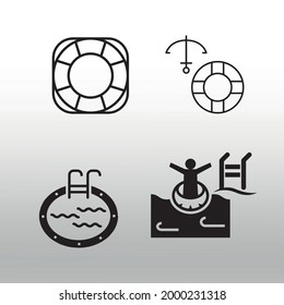 lifesaver and Swimming pool icons line,isolated sign symbol vector illustration,right icons in filled,outline,gradient white  black background