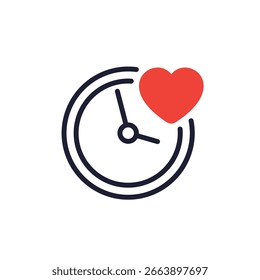 lifespan icon with heart and clock, time of life symbol