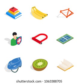 Lifespan icons set. Isometric set of 9 lifespan vector icons for web isolated on white background