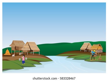 lifestyle of agriculturist at countryside vector design
