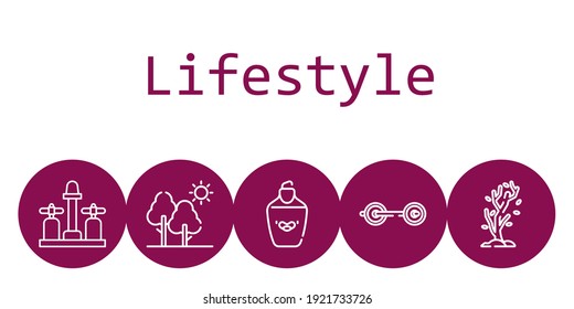 lifestyle background concept with lifestyle icons. Icons related highlighter, sink, tree, barbell