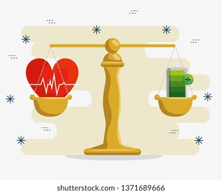 lifestyle balence with wellness heartbeat and battery