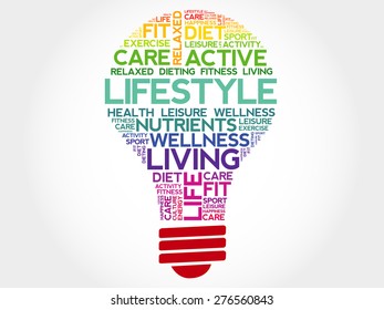 LIFESTYLE bulb word cloud, health concept