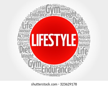 LIFESTYLE circle stamp word cloud, fitness, sport, health concept