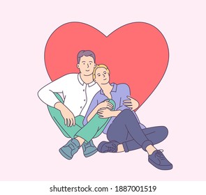 Lifestyle concept on Valentine's Day theme. Happy smiling young couple hugging on Valentine's Day.
