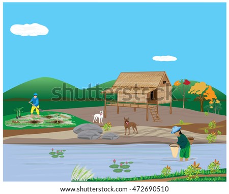 Lifestyle of cottager vector design