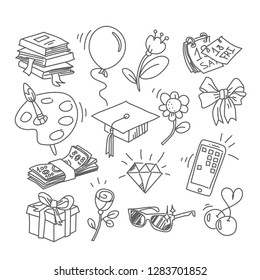 Lifestyle doodle icons set, vector signs, sketchy hand drawn style