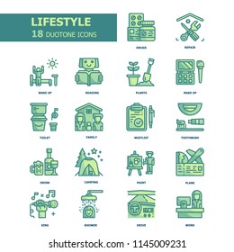 Lifestyle Duotone green  icons.Lifestyle and hobby Concept Thin line icons.