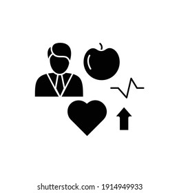 Lifestyle enhancing glyph icon. Personal growth concept. Self improvement and self realization. Way to success. Motivation. Quality of life. Filled flat sign. Isolated silhouette vector illustration