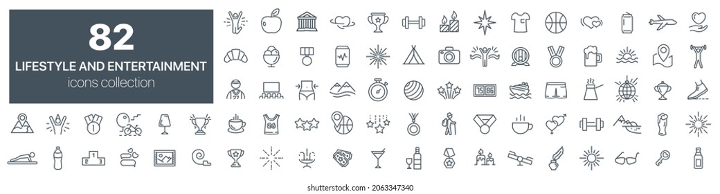 Lifestyle and entertainment line icons collection. Vector illustration eps10