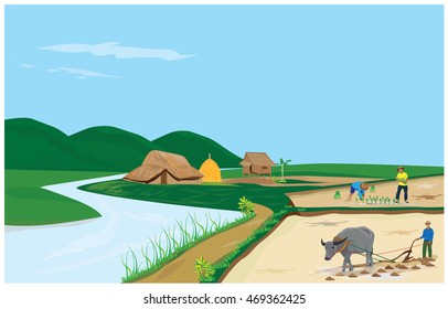 lifestyle of farmer in countryside vector design