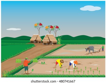 lifestyle of farmer at countryside vector design