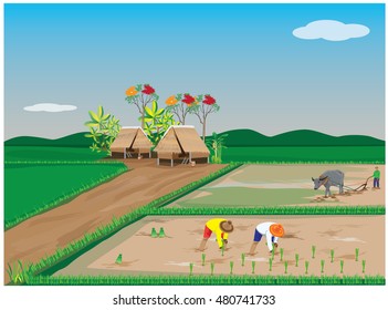 lifestyle of farmer at countryside vector design