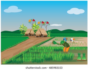 lifestyle of farmer at countryside vector design
