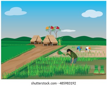 lifestyle of farmer at countryside vector design