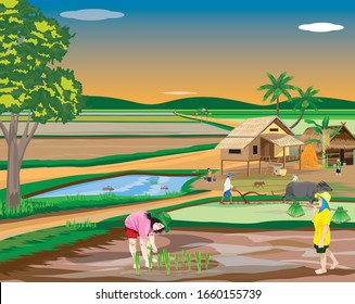 lifestyle of farmers at countryside vector design