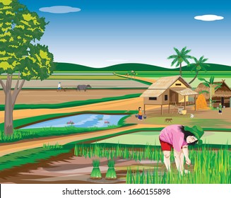 lifestyle of farmers at countryside vector design