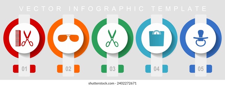 Lifestyle-Flachbild-Icon-Set, verschiedene Symbole wie Barbier, Sonnenbrille, Schere, Gewicht und Nippel, Vektorgrafik-Vorlage, Web-Buttons-Kollektion