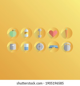 Lifestyle health sport diet flat web icons set with long shadow vector poster label web graphic style
