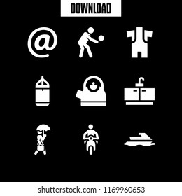 lifestyle icon. 9 lifestyle vector set. handball, wetsuit, arroba and motorcycle icons for web and design about lifestyle theme