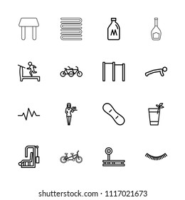 Lifestyle icon. collection of 16 lifestyle outline icons such as milk can, eyelash, treadmill, casino girl, family bicycle. editable lifestyle icons for web and mobile.