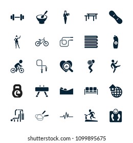 Lifestyle icon. collection of 25 lifestyle filled icons such as towels, jump rope, casino girl, water bottle, heartbeat. editable lifestyle icons for web and mobile.
