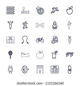 Lifestyle icon. collection of 25 lifestyle outline icons such as towels, floor scales, spa stones, casino girl, skipping rope. editable lifestyle icons for web and mobile.