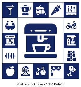 lifestyle icon set. 17 filled lifestyle icons.  Simple modern icons about  - Martini, Bicycle, Coffee machine, Dumbbell, Apple, Blender, Becquer, Caravan, Bike, Carrot, Eye mask
