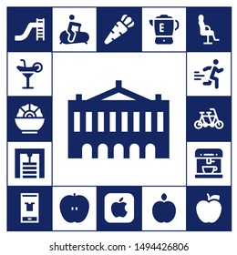 lifestyle icon set. 17 filled lifestyle icons.  Simple modern icons about  - Toboggan, Cocktail, Salad, Palais garnier, Gym station, Runner, Tandem, Coffee machine, Fashion, Stationary bike