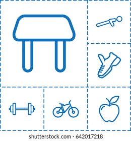 Lifestyle icon. set of 6 lifestyle outline icons such as table, apple, push up, bicycle, trainers