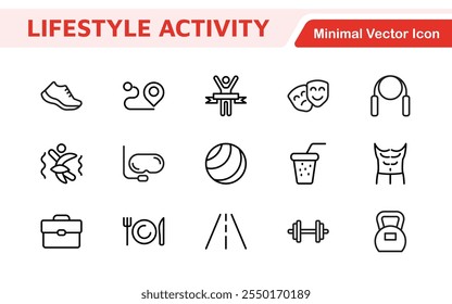 Lifestyle Icon Set. A chic and versatile collection of icons representing wellness, hobbies, daily living, lifestyle, and personal growth.