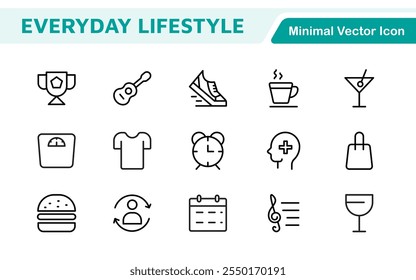 Lifestyle Icon Set. A chic and versatile collection of icons representing wellness, hobbies, daily living, lifestyle, and personal growth.