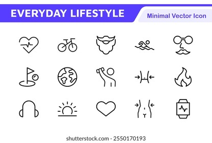 Lifestyle Icon Set. A chic and versatile collection of icons representing wellness, hobbies, daily living, lifestyle, and personal growth.