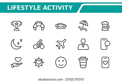 Lifestyle Icon Set. A chic and versatile collection of icons representing wellness, hobbies, daily living, lifestyle, and personal growth.