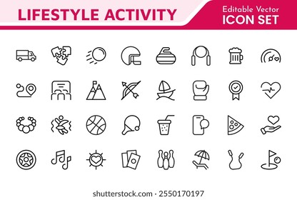 Lifestyle Icon Set. A chic and versatile collection of icons representing wellness, hobbies, daily living, lifestyle, and personal growth.