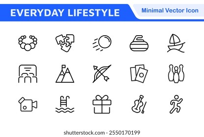 Lifestyle Icon Set. A chic and versatile collection of icons representing wellness, hobbies, daily living, lifestyle, and personal growth.