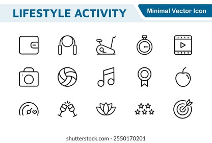 Lifestyle Icon Set. A chic and versatile collection of icons representing wellness, hobbies, daily living, lifestyle, and personal growth.