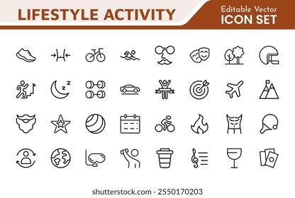 Lifestyle Icon Set. A chic and versatile collection of icons representing wellness, hobbies, daily living, lifestyle, and personal growth.