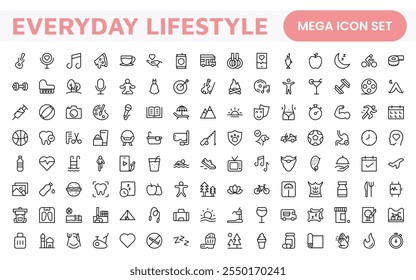 Lifestyle Icon Set. A chic and versatile collection of icons representing wellness, hobbies, daily living, lifestyle, and personal growth.