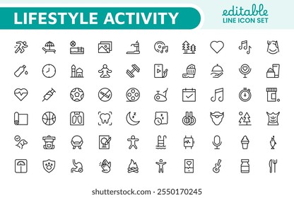 Lifestyle Icon Set. A chic and versatile collection of icons representing wellness, hobbies, daily living, lifestyle, and personal growth.